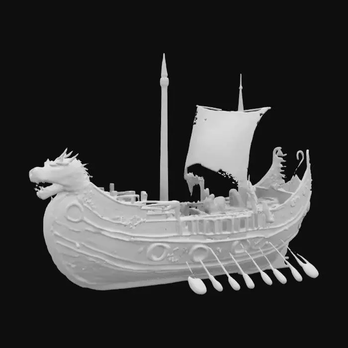 3D model for Viking ship highly detailed wooden with a dragon head on the bow of the ship 