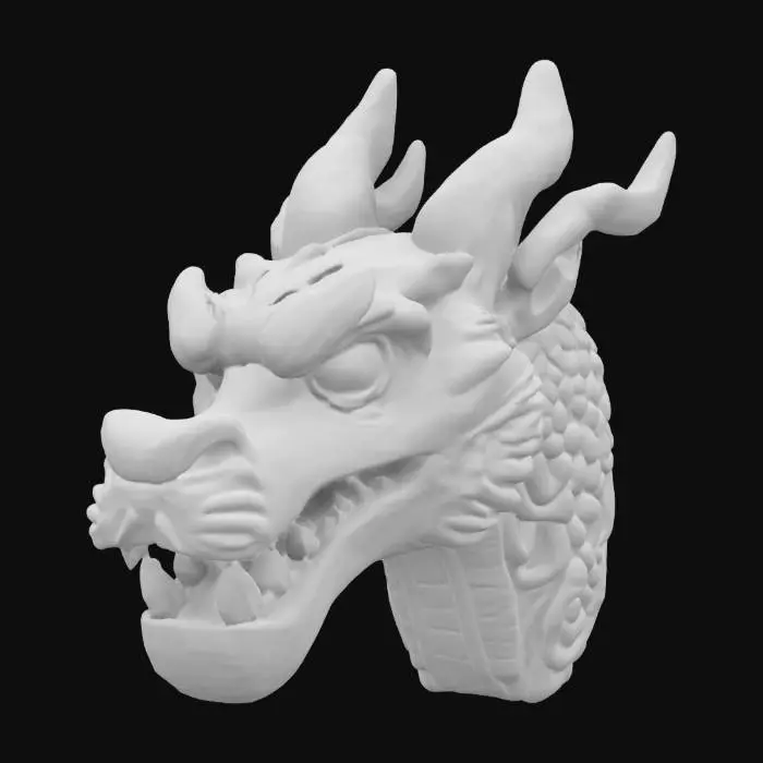 3D model for wooden dragon head old weathered texture, cracks, knots, and carved low detail hand made carved out of a block of wood 