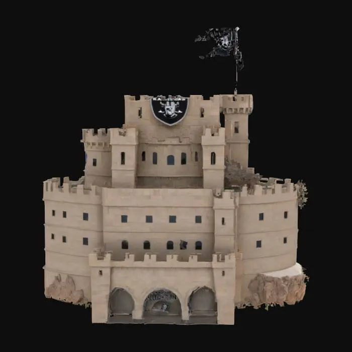 3D model for [Las Vegas] allegiant stadium as a castle, medieval, with a raiders flag on the top , #AroundTheWorld#