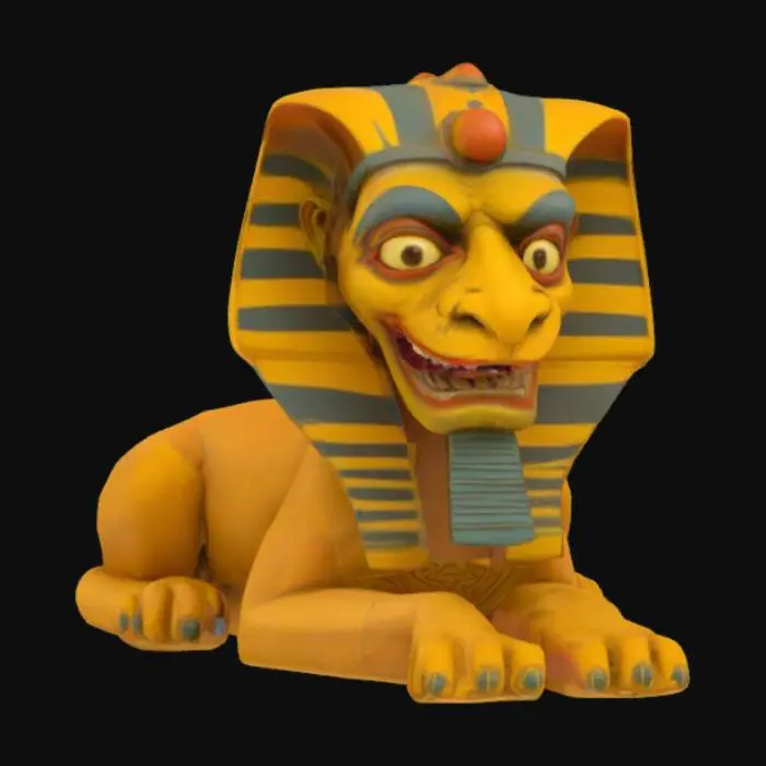 3D model for [Egypt] I would like to create a model of the Sphinx in an Ed Big Daddy Roth style with grotesque features over exaggerated characteristics. I would also like the model to be earth tones but colorful, #AroundTheWorld#