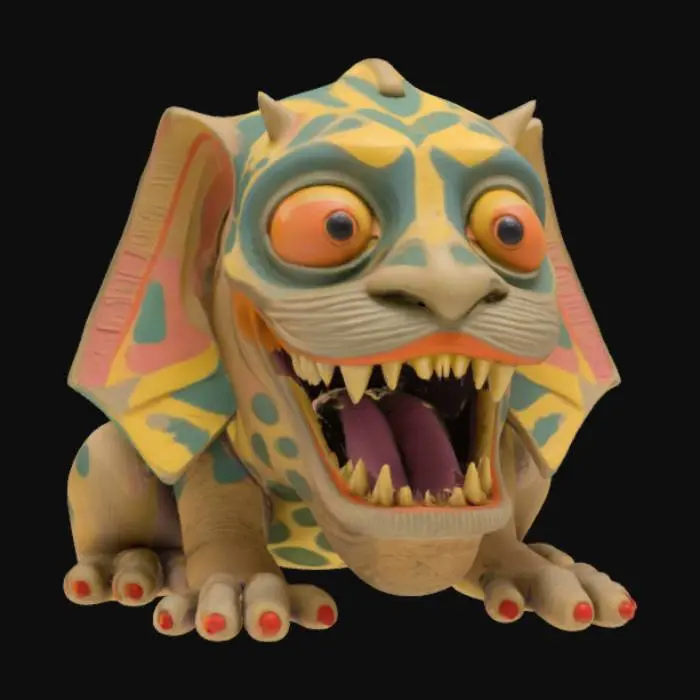 3D model for [Egypt] I would like to create a model of the Sphinx in an Ed Big Daddy Roth style with grotesque features over exaggerated characteristics. I would also like the model to be earth tones but colorful, #AroundTheWorld#