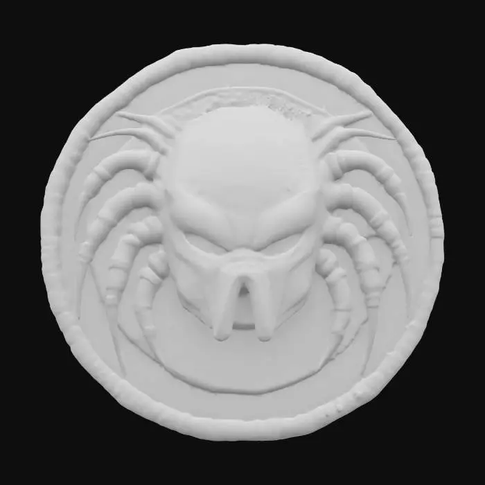3D model for predator head, patch highly detailed embroidery in a round fabric patch, clear stich's and threads #emblem#
