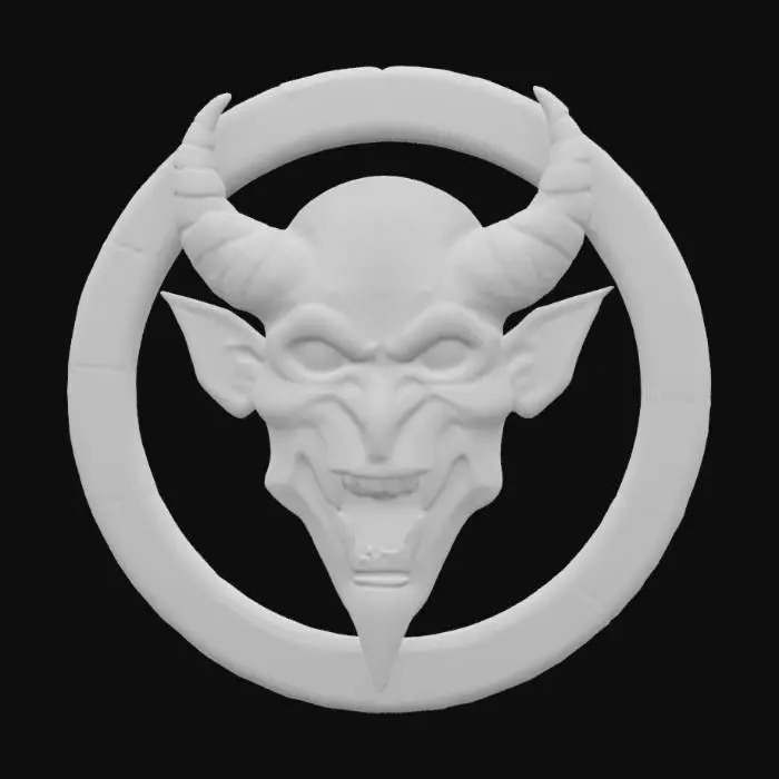 3D model for Scary devil face, stamped in a metal round emblem deep clean detail deep recesses highly detailed #emblem#