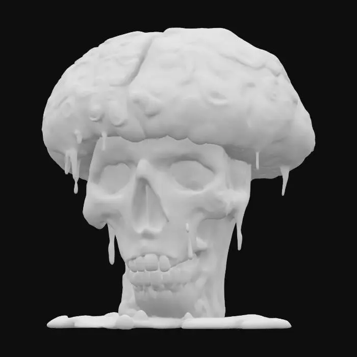3D model for The object is a mushroom with a melting skull and brain design, featuring vibrant colors and dripping textures., 