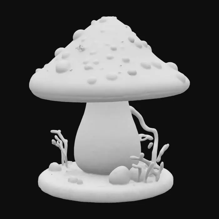 3D model for A embroidered knitted mushroom made from yarn and thread highly detailed extremely colorful clear cross stitch and knitting patterns