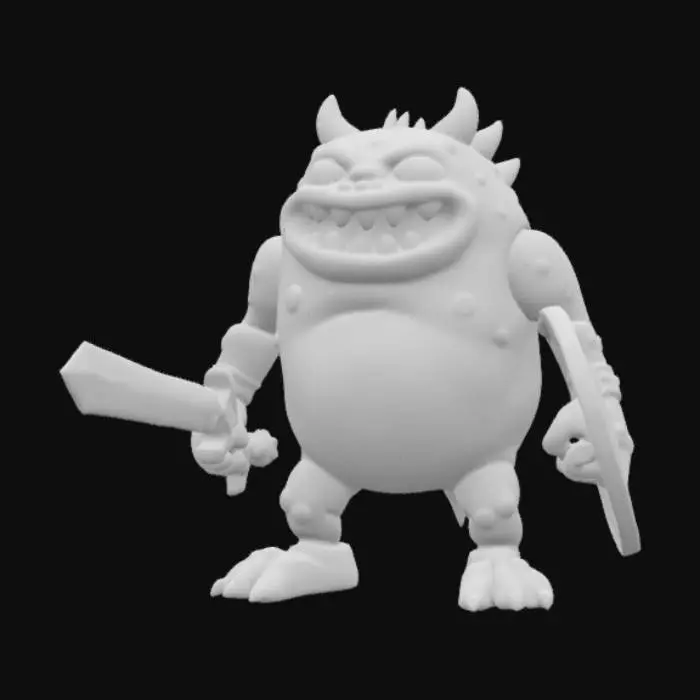 3D model for Nintendo game boy monster game boy body with a monster mouth arms and legs game asset battle ready holding a shield and a sword