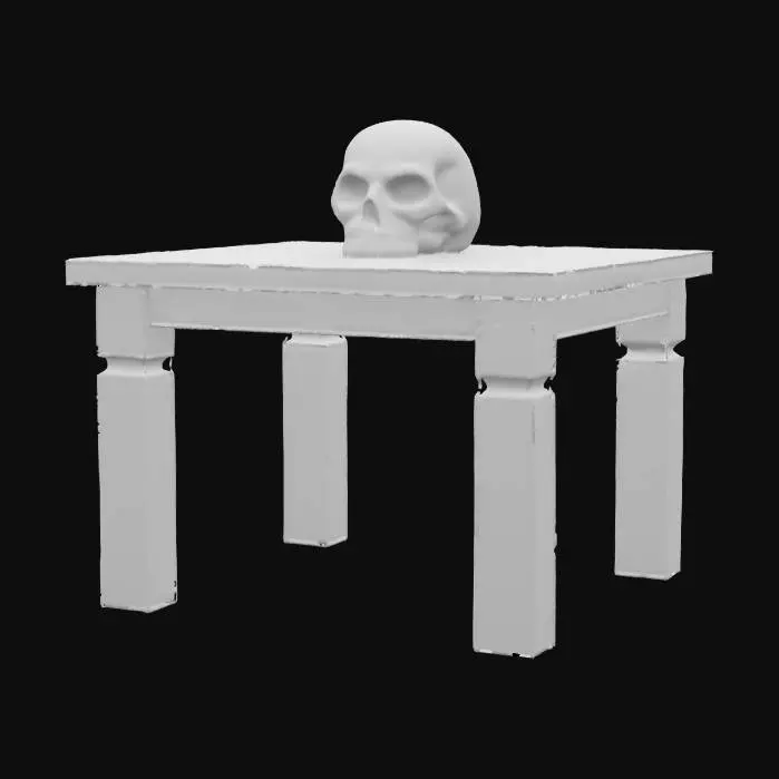 3D model for #SketchTo3D#, simple Sketch of  a desk medieval, wooden a skull on it, no color drawn with a black marker 