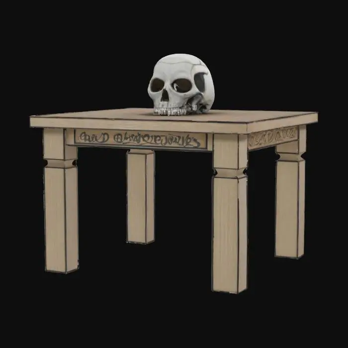 3D model for #SketchTo3D#, simple Sketch of  a desk medieval, wooden a skull on it, no color drawn with a black marker 