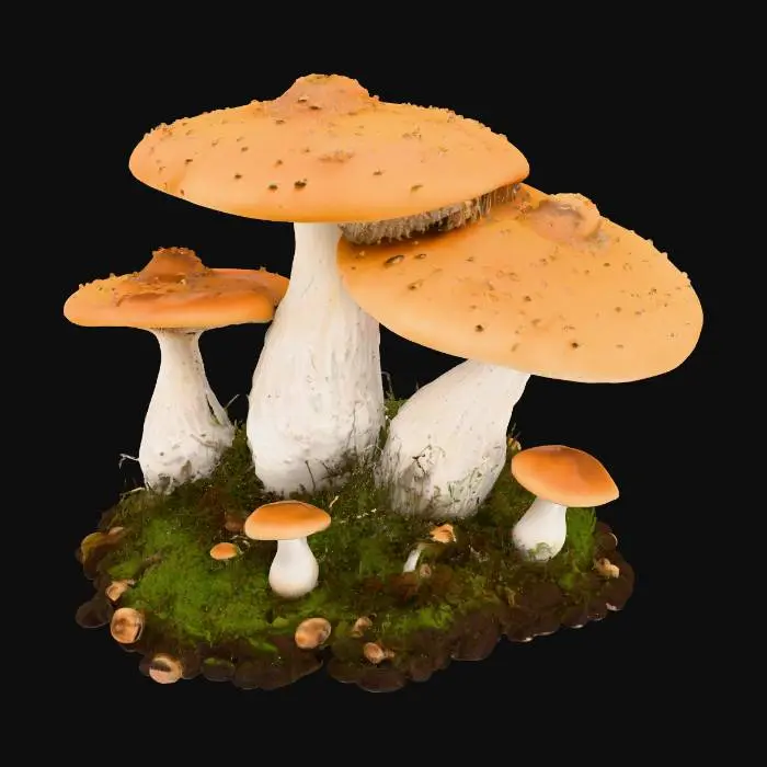 3D model for A beautiful patch of 3 mushrooms highly detailed flat top large steam 