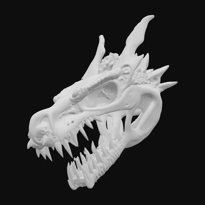3D model for A in the shape of a dragon skull made from metal coper mesh , #PBR#