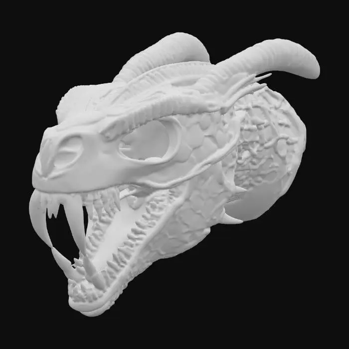 3D model for A in the shape of a dragon skull made from metal coper mesh , #PBR#