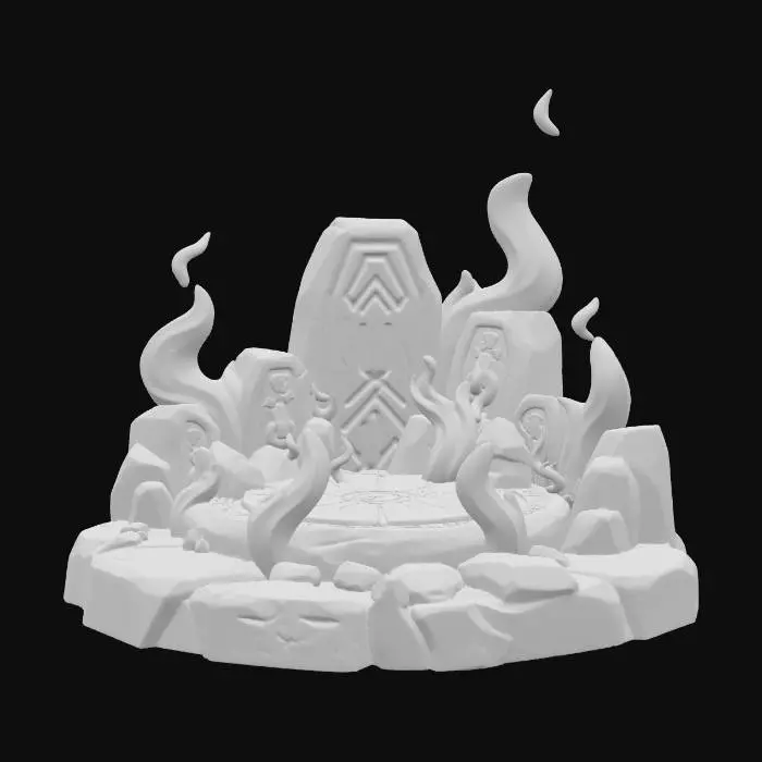 3D model for a stylized flame base small flames around a stone base in a fantasy dnd style highly detailed simple shapes   