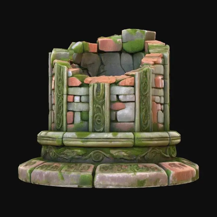 3D model for a stylized stump of a stone column  base in a fantasy dnd style highly detailed brick and stone  
