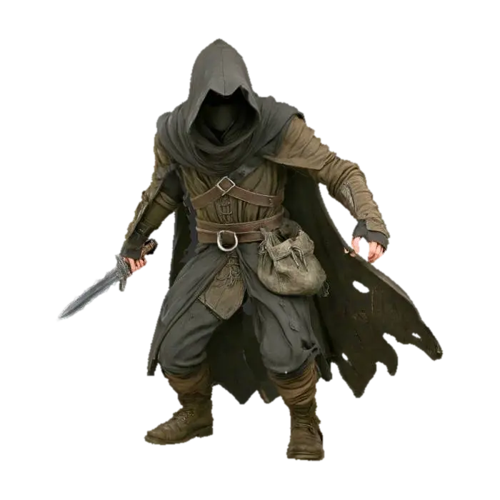A cloaked thief from a dnd game , #villain# 3D model, vytvořený pomocí AI