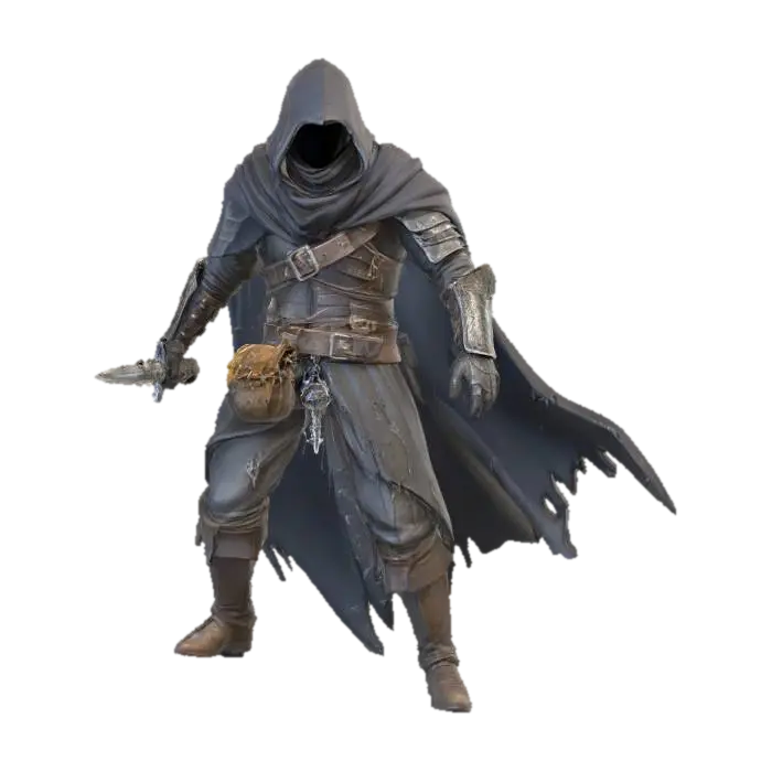A cloaked thief from a dnd game , #villain# 3D model, vytvořený pomocí AI
