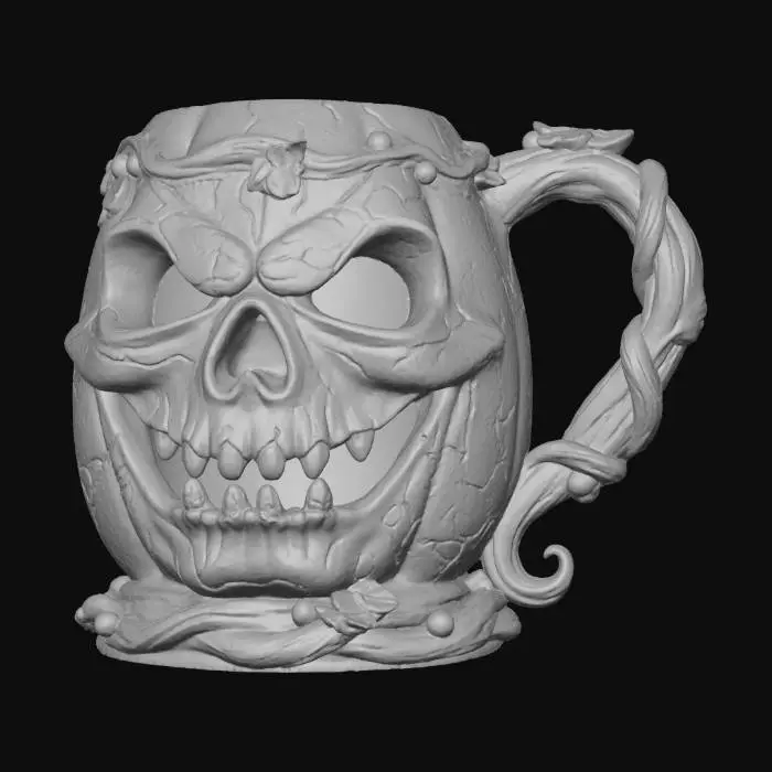 3D model for a Halloween Stine with a skull pumpkin and vines for a handle , #Halloween2025#
