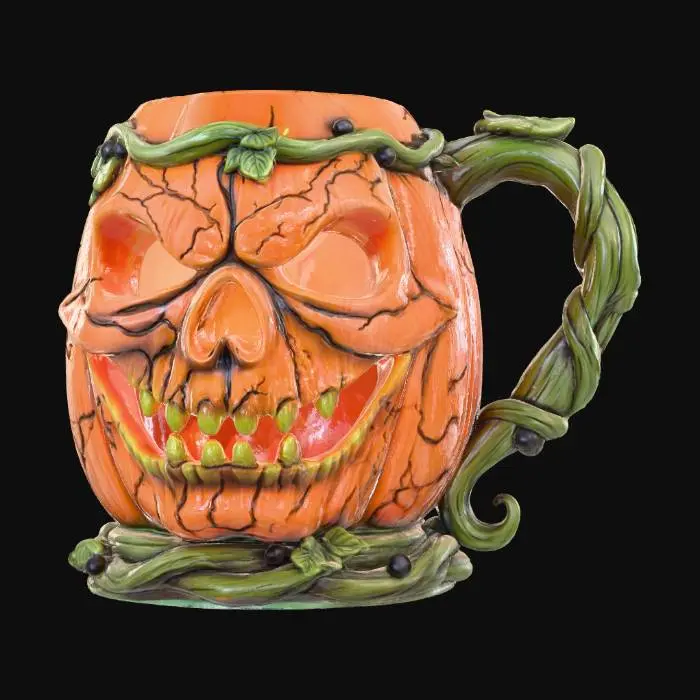3D model for a Halloween Stine with a skull pumpkin and vines for a handle , #Halloween2025#