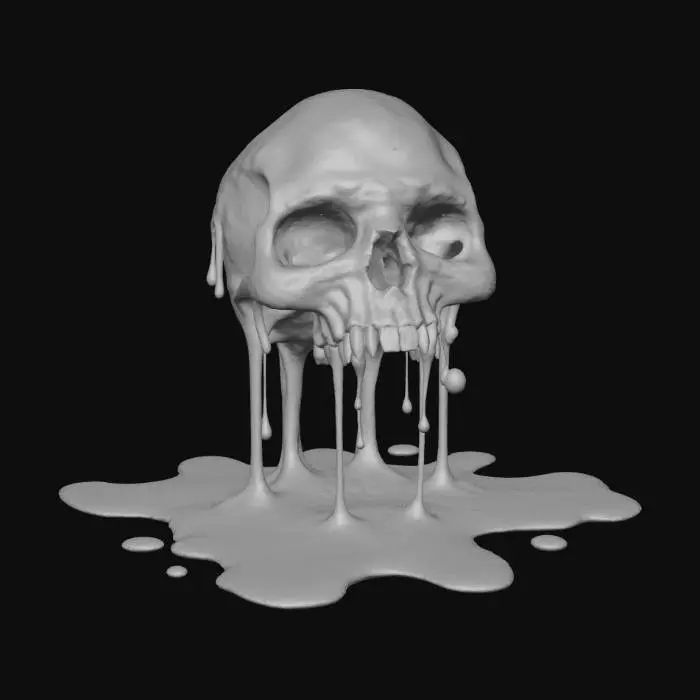 3D model for A melting scary skull highly detailed melting and turned on its side like it's made out of wax in a hot room big puddle around it , #Halloween2025#, #Halloween2025#