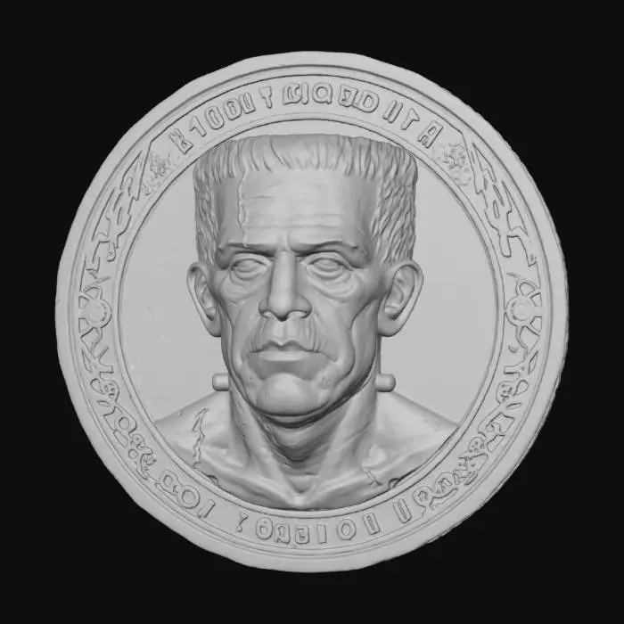 3D model for #Halloween2025#, A coin with a Frankenstein for the face