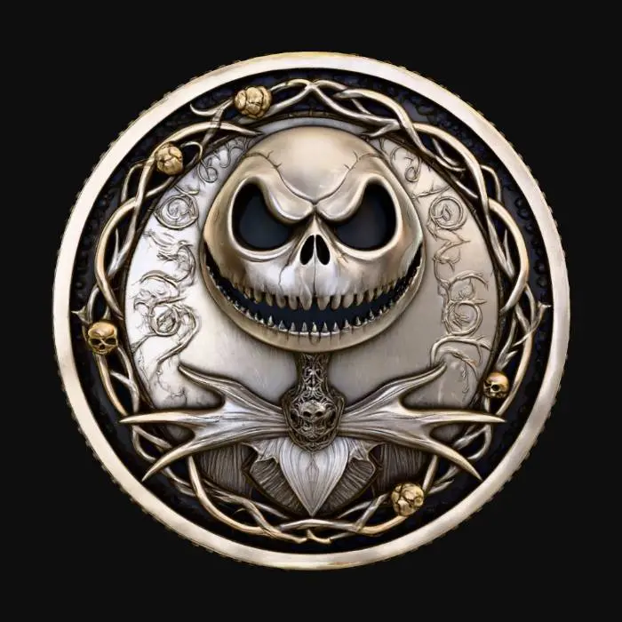 3D model for A coin with a jack skellington the pumpkin king for the face