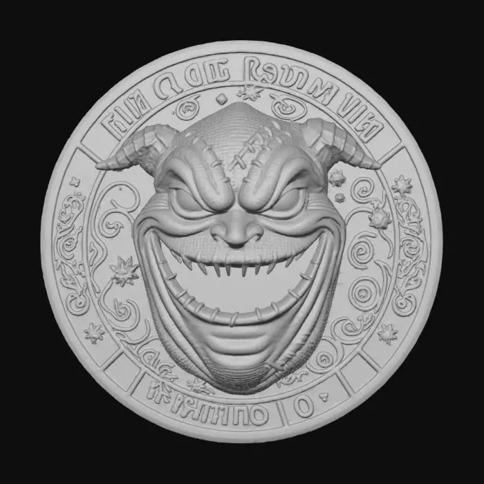 3D model for #Halloween2025#, A coin with ogie boogie from the nightmare before Christmas for the face