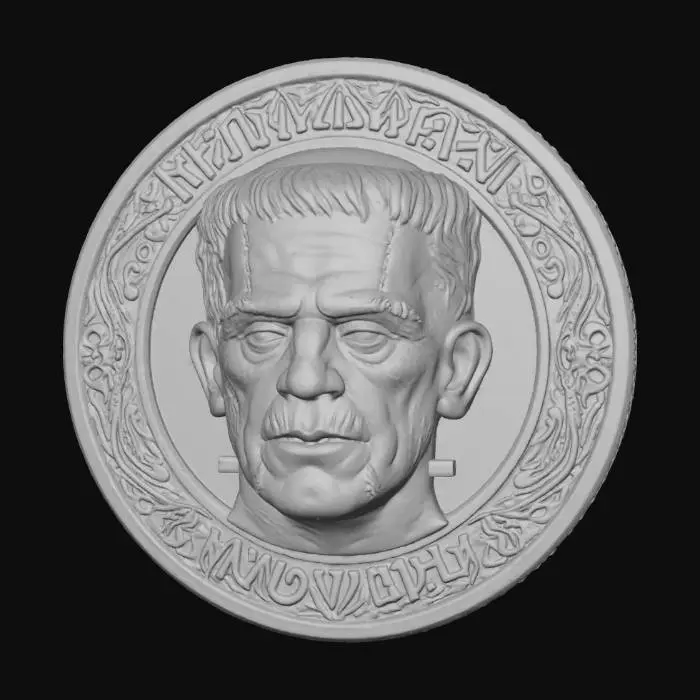 3D model for A coin with a Frankenstein for the face , #Halloween2025#