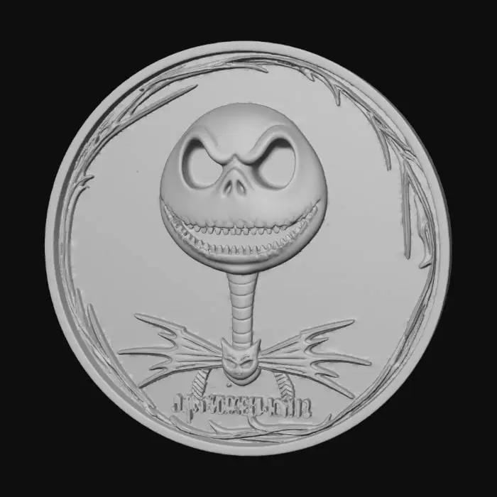 3D model for A coin with a jack skellington the pumpkin king for the face , #Halloween2025#