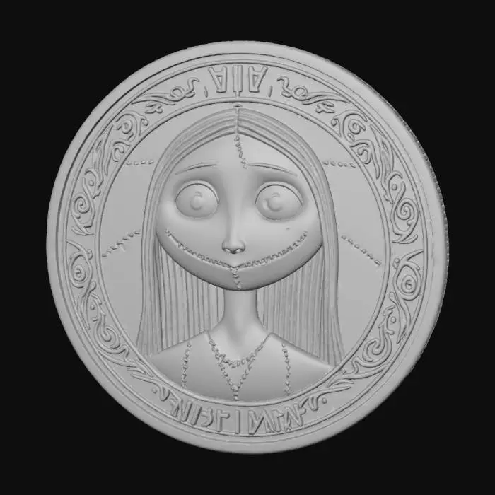 3D model for #Halloween2025#, A coin with Sally from the nightmare before Christmas for the face