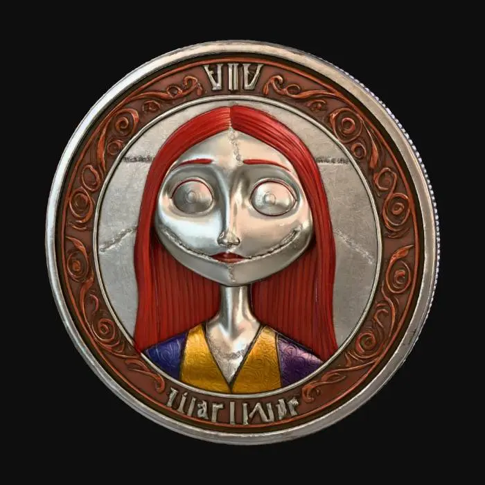 3D model for #Halloween2025#, A coin with Sally from the nightmare before Christmas for the face