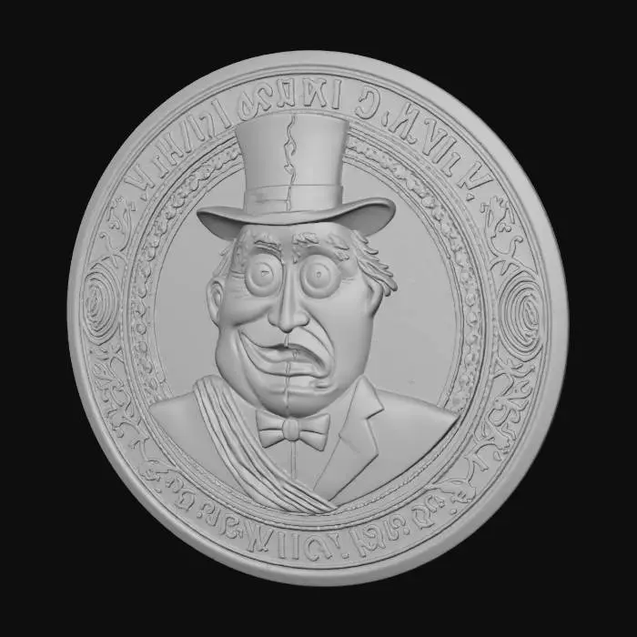 3D model for #Halloween2025#, A coin with the Mayor from the nightmare before Christmas for the face