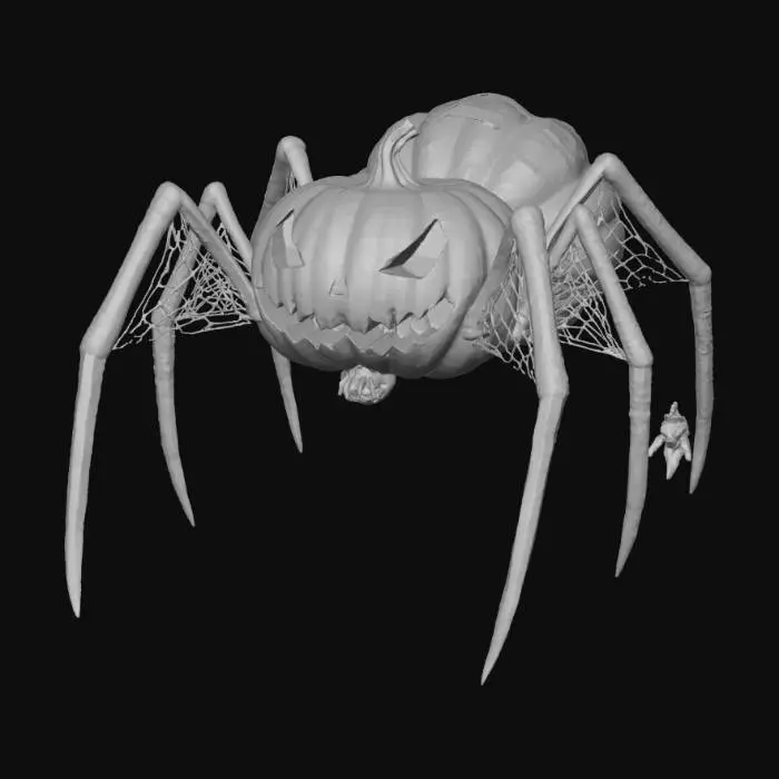 3D model for #Halloween2025#, Black widow with a pumpkin body orange instead of black highly detailed