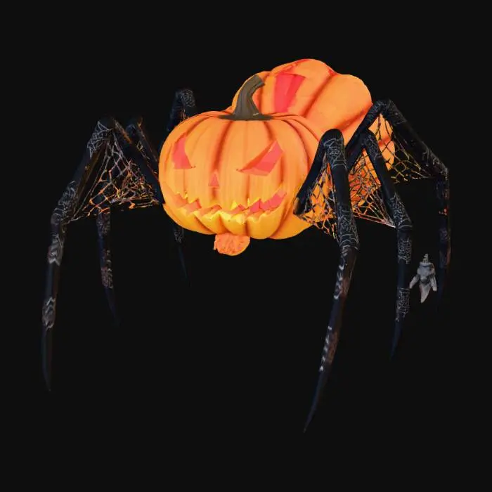 3D model for #Halloween2025#, Black widow with a pumpkin body orange instead of black highly detailed
