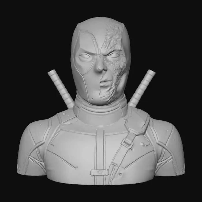 3D model for A bust of Deadpool with half his mask ripped showing his ugly face and battle wounds , #Halloween2025#