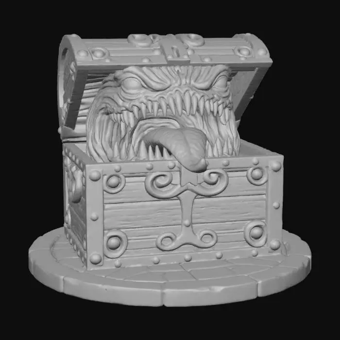3D model for A mimic treasure chest game asset a round base