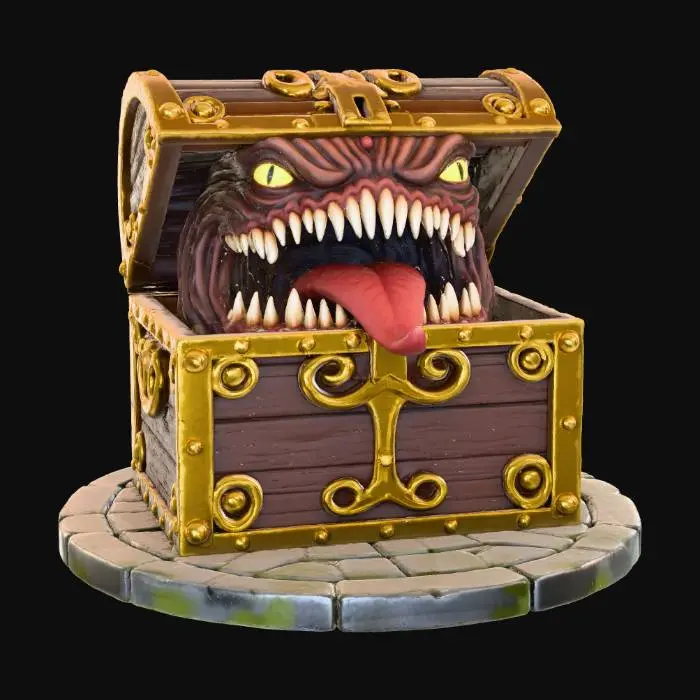 3D model for A mimic treasure chest game asset a round base