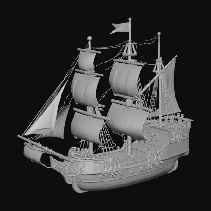 3D model for Extremely detailed pirate ship with two sails 1 Crow's nest and round portholes on the bows of the ship