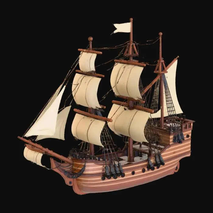3D model for Extremely detailed pirate ship with two sails 1 Crow's nest and round portholes on the bows of the ship