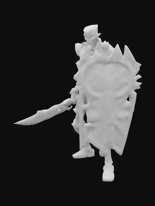 3D model for Necron Warrior, with shield and hand axe. Glowing Green