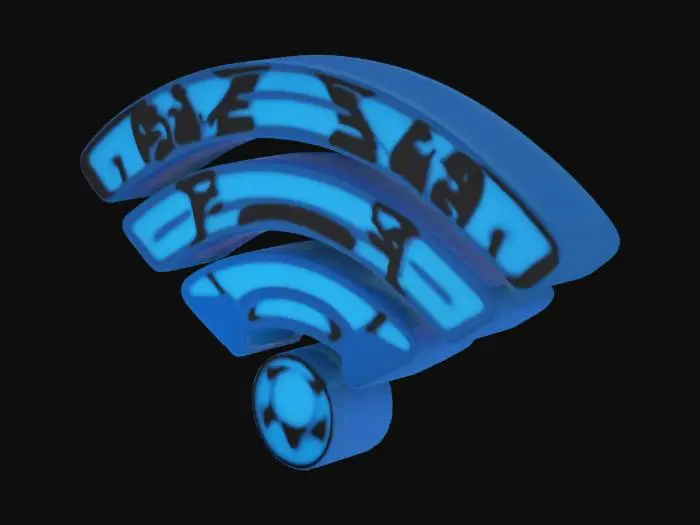 3D model for  an WiFi sign that iluminates blue with black borders