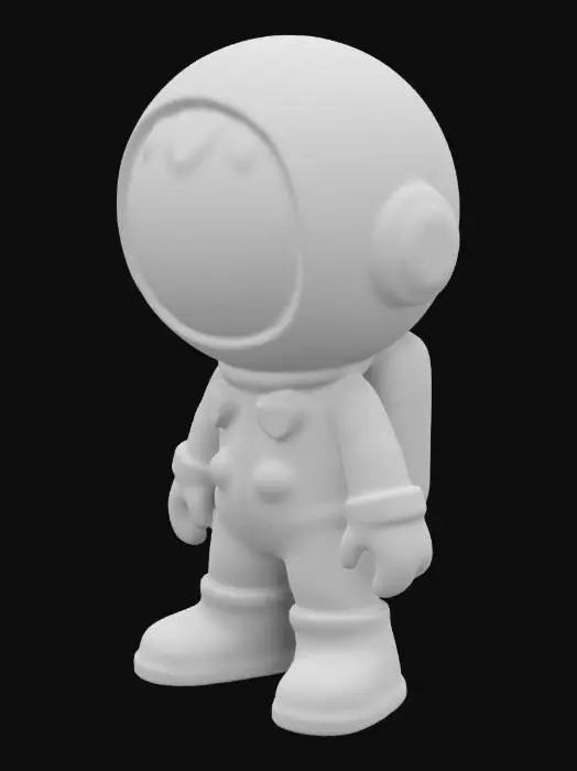 3D model for Cute astronaut in South Park style, low-poly character, wearing a sleek cartoonish spacesuit with a fun color palette. Big round eyes, simple facial features, and a friendly expression. High-quality but minimalistic 3D design.
