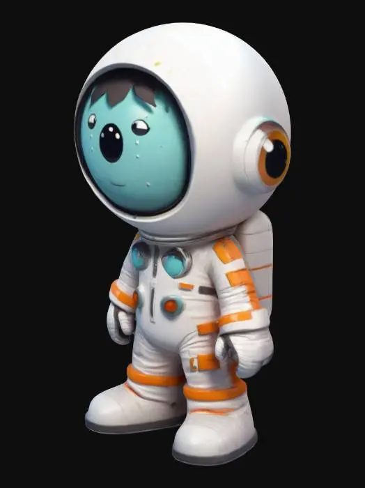 3D model for Cute astronaut in South Park style, low-poly character, wearing a sleek cartoonish spacesuit with a fun color palette. Big round eyes, simple facial features, and a friendly expression. High-quality but minimalistic 3D design.
