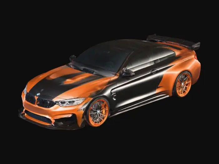 3D model for BMW M4 with spioler and with black and orange colour sceme