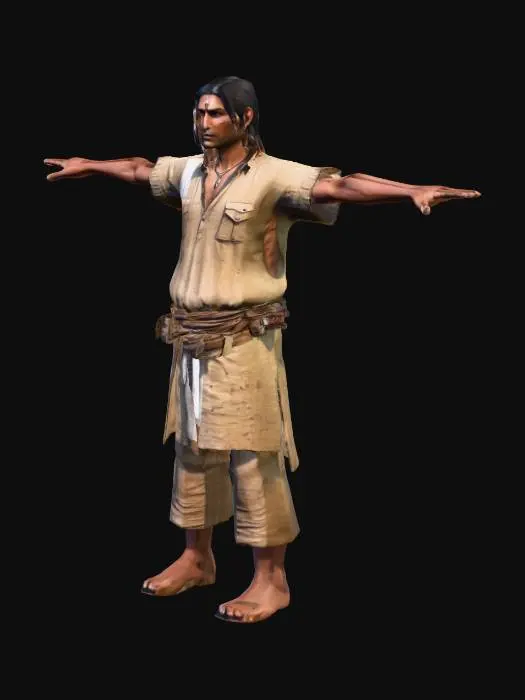 3D model for MAKE A MALE INDIAN SURVIVAL GAME CHARACTER WITH FULL T POSE
