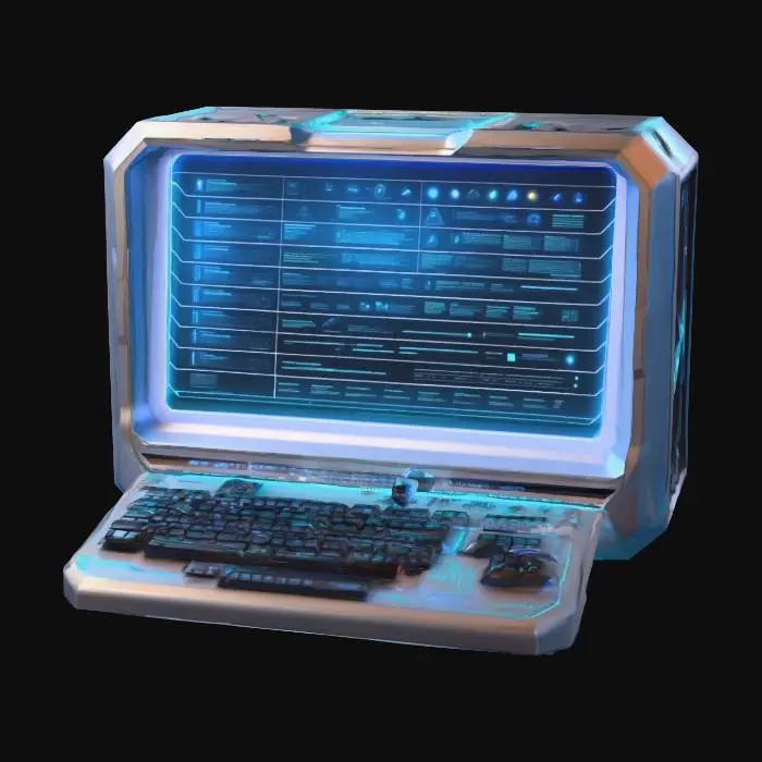 3D model for make a ultracool sci fi computer like futureistic type that contain holographical screen with graphs and more and millions of button in place of keyboard n mouse
