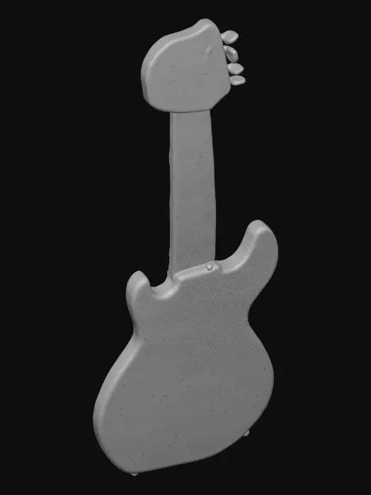 3D model for Red curvy electric guitar with brass strings, whammy bar, and cool decals