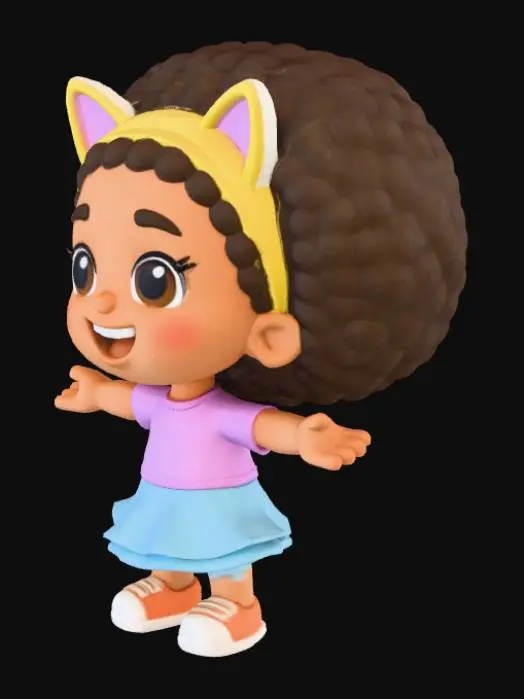 3D model for Cartoon Girl with Cat Ears Headband
