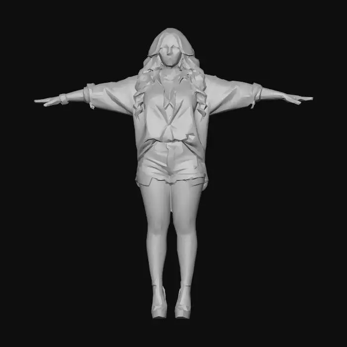 3D model for Open Arms in White Shirt and Denim Shorts