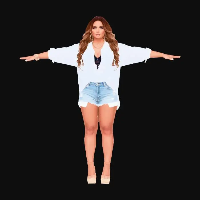 3D model for Open Arms in White Shirt and Denim Shorts