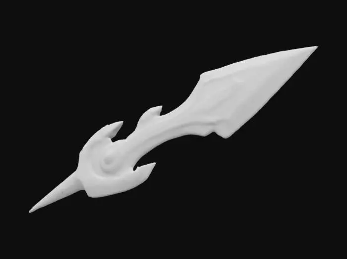 3D model for A stylized compass needle for a fantasy video game, shaped like a wooden arrow with a golden tip and ornate carvings. One side of the wood is worn and decayed, showing age and cracks. Cel-shaded style, vibrant colors, fantasy cartoon look, inspired by Zelda games. Isolated on a transparent or neutral background, suitable for UI or inventory icon.