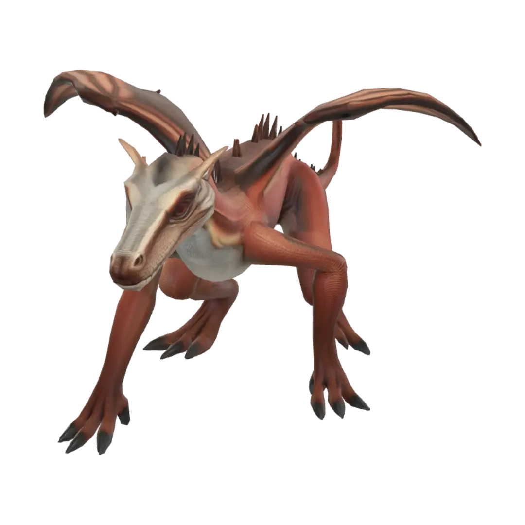 Reptil bipedo de cuerpo largo e inclinado hacia adelante, los brazos son alas… - Dragonwings 3D model, vytvořený pomocí AI